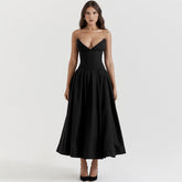 Black Plunge Corset Midi Dress