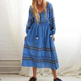 Boho Blue/White Cotton Rayon Maxi Dress bohodress-250126