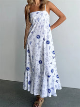 Vintage Women Summer Sleeveless Spaghetti Strap Floral Print Party Loose Casual Square Neck