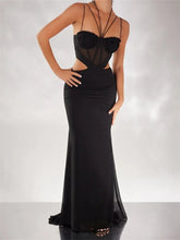 Women Black Halter Sleeveless Slim Waist Hollow Out Spaghetti Strap Evening Summer Female Vestidos