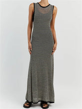 Women Knitted Sleeveless Round Neck Striped Slim Summer Club Party Female Vestidos Streetwear