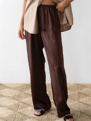 Solid Color Lounge Elastic Waist Pull-On Pant RED / S pant-250223
