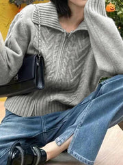 Twist lapel neck zip up cardigan