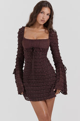 Coffee Ruched Mini Dress