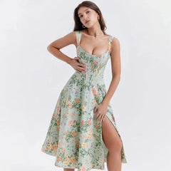 Cottagecore Floral Corset Midi Dress