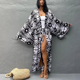 Cotton Rayon Printed Self Belted Maxi Boho Cover up MULTI / One Size bohocoverup-250126