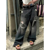 Striped Vintage Y2K Women Jeans Pants black / S