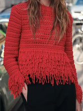 Elegant Hollow Out Sexy Long Sleeve O-Neck Red Christmas Sweater Sweaters-L