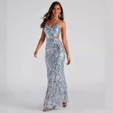 V-Neck Sequined Party Dress Partydress-241208
