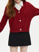 Elegant V-Neck Wool Knitted Cardigan Red / Xs Cardigan-241208