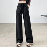 Drawstring Bound Feet Slim Fit Jogger Pants Black / S
