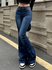 Blue Wash Distressed Stretch Flare Jeans Flare Jeans