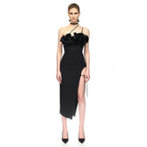 3D Flower Halter Bodycon Party Dress Black / Xs Partydress-241208