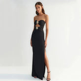 Polka Dot Tube Top Evening Party Dress Black / Xs Partydress-241208