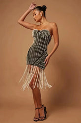 Rhinestone Pearl Bodysuit Party Outfit Black / Xs Partydress-241208