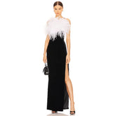 Feather Split Maxi Party Dress Black / Xs Partydress-241208