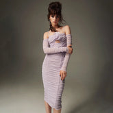 Sleeveless Halter Mesh Evening Party Dress Lavender / Xs Partydress-241208