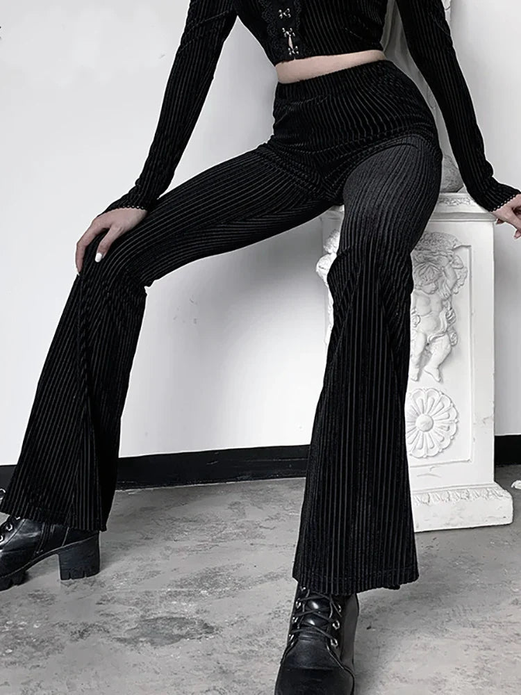 Goth Vintage Grunge Women Aesthetic Emo Flare Pants Dark Pants