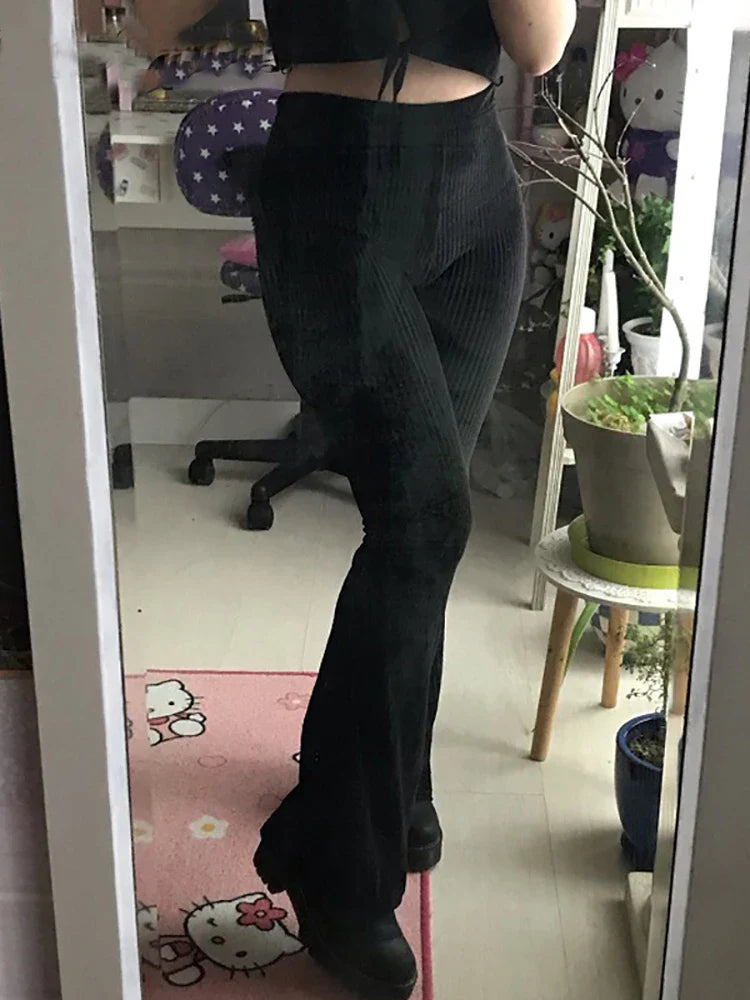 Goth Vintage Grunge Women Aesthetic Emo Flare Pants Dark Pants