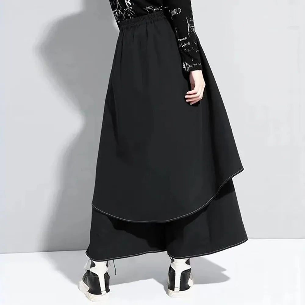 Gothic Layer Samurai Culottes Streetwear Casual Double Y2K Pants