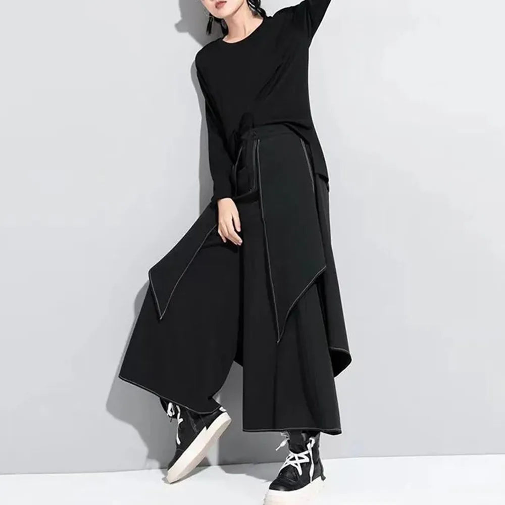 Gothic Layer Samurai Culottes Streetwear Casual Double Y2K Pants