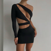 Autumn Bodycon - White Out Shoulder Evening Women Club Gown Cut One Dress