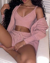 Sexy Fluffy Autumn Piece Sweatshirt Backless Plush Home Sports Women Pyjamas Wear Winter Fleece