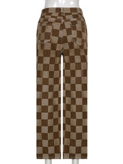 Plaid Print Retro Casual Y2K Streetwear Harajuku Brown Jean