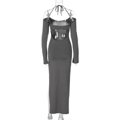 Halter Backless Es Elegant Sleeve Club Party Split Clothes Maxi Dress