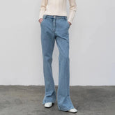 High Quality Women Spring And Autumn All-Match Side Slit Straight Waist Bootcut Jean Blue / Xs