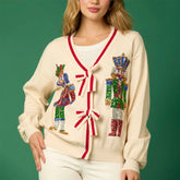 Sequin Christmas Nutcracker V-Neck Cardigan Beige / S Cardigan-241208