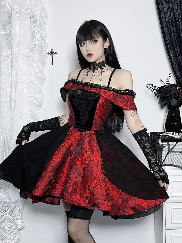 A-Line Trim Floral Medieval Off Lace Shoulder Steampunk Vintage Halloween Gown