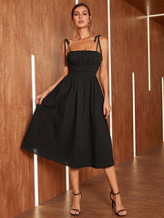 KittenAlarm - Knot Straps Ruched Bust Cami Dress