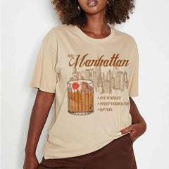 Manhattan Cocktail Retro T-shirt Khaki / S t-shirt-250223