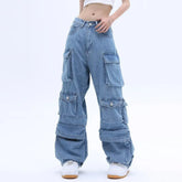 Multi-Pocket Washed Cargo New Heavy Industry Y2K Vintage Streetwear Loose Oversized Straight-Leg