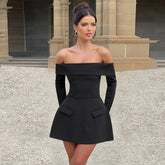 Barbara 2.0 Off Shoulder Mini dress-Black