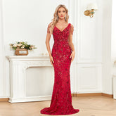 Sequined Dangling Beads Evening Cocktail Slim Fit Fishtail Dress Long Toast Dress