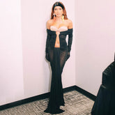 Black Apricot Hollow Out Cutout Pleated Mesh Tube Top Dress