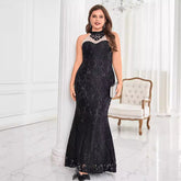 Plus Size Solid Color Small Round Neck Sleeveless Dress Elegant Slim Fit Sheath Cocktail Evening Dress