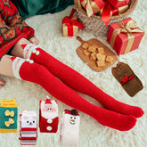 Plush Coral Fleece Cartoon Knee High Christmas Socks