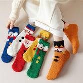 Plush Coral Fleece Cartoon Mid Calf Home Sleep Christmas Socks