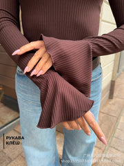 Square Neck Bell Sleeve Slim Long Sleeve Tee