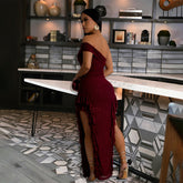 Slim Fit Slit Dress off the Shoulder Maxi