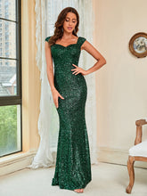Sequined Elegant Green Suspenders Mid Waist Party Evening Dress Long Mop Dress
