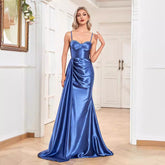 Sling Silk Dress Backless Blue Maxi Dress Bridesmaid Cocktail Evening