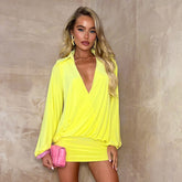 Solid Color Low Neck Stitching Casual All Matching Dress