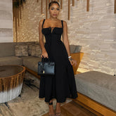 Mid Length Corset Elegant Slit Lace up Casual Dress