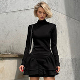 Fall High Neck Ruffled Short Dress