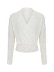 Draped Cowl Neck Crossover Fitted Sweater