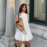 All Match White Elegant Dress round Neck Bow Lace up Elegant Loose Short